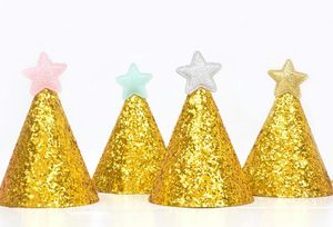 Gold Glitter parlak üst şapkalar yetişkin çocuklar mini koni şapkalar doğum günü partisi kapağı düğün kutlama parti foto pervane zemin