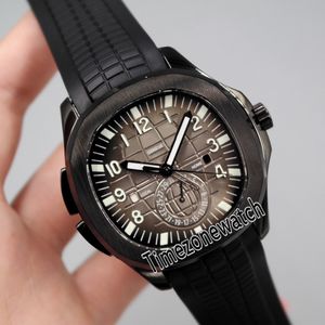 Nuovo Aquanaut 5164 PVD Cassa in acciaio nero Quadrante grigio Texture Tempo di viaggio GMT Orologio automatico da uomo Orologi in gomma nera Orologio economico Timezonewatch E19a1