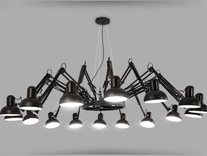 Mais novo preto aranha candelabro de iluminação braço retrátil retro lâmpada industrial criativo escritório loja de roupas bar pingente iluminação