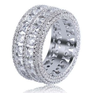 Męskie hip -hop lodowe kamienie pierścionki modne złote biżuteria na obrączkę Wysokiej jakości symulacja diamentowa ring294e
