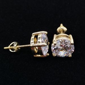 18k Gold HipHop Single CZ Zircon Roundohrohrringe 0,4 0,6 0,8 cm für Männer Frauen und Mädchen Geschenke Bling aus Diamantohrringen Stollen Rock Rapper Schmuck Geschenke Bijoux