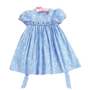 Summer Enfant Baby Girls Princess Smocked Soft Sukienka Dziewczyna Smoking bawełniany łuk kwiatowy sukienki dla dzieci w wieku 1-5 lat