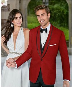 Excellent Red Groom Tuxedos Shawl Lapel Groomsman Wedding Tuxedos Fashion Men Prom Jacket Blazer 3 Piece Suit(Jacket+Pants+Tie+Vest) 67