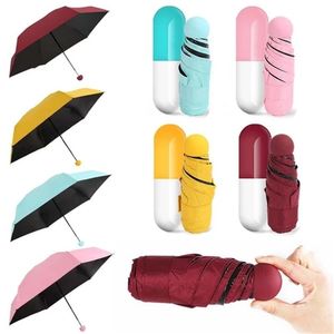 Ultra Light och Small Anti-UV Mini Fällbar Rese Paraply med Creative Cute Capsule Case, 5 Folding Compact Pocket Parasol Paraply