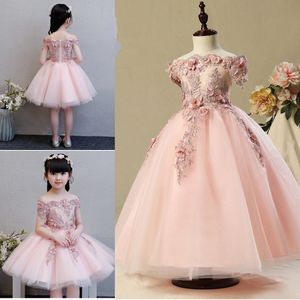 2020 vintage flor menina vestidos adorável borgonha roupas azuis roxo escuro verde com 3d flores laço arco tutu vestidos de bola em estoque barato