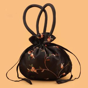 Monederos de seda china bordados florales grandes bolsas de regalo de fiesta de boda con asas