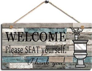 Bathroom Decor Printed Wood Plaque Sign Wall Hanging Welcome Sign Please Seat Yourself Wall Art Signs Mix Sytles