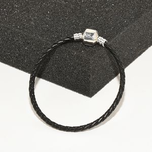 Luxus-Designer-Schmuck Herren-Armbänder, schwarzes Leder, Handkette, Originalverpackung für Pandora-Armband aus 925er-Sterlingsilber mit Verschluss, Charm-Damen-Armband