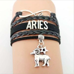 Zodiac Signs Braided Leather Bracelets 12 Constellations Gemini Capricorn Cancer Charms Bracelet Wristband Styles Wholesale Factory Direct