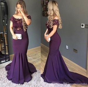 Elegant Purple Mermaid Evening Dresses Long Off Shoulder Lace Prom Party Gowns Sweep Train Formal Dress Special Occasion Dress Vestidos Robe