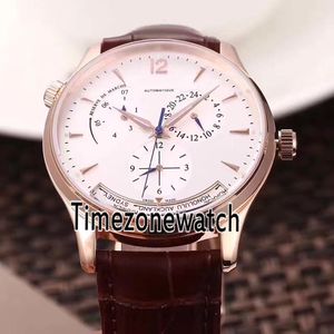 Nowy Master Control Master Geographic Q1428421 Automatyczny Zegarek Mens Rose Gold Dial Daydate Brown Skórzany Pasek Sporty Zegarki TimeZonewatch