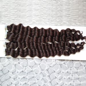 Brasilianska Virgin Hair Deep Wave Skin Weft Tape Hårförlängningar 80st 200g Mänskliga hårförlängningar