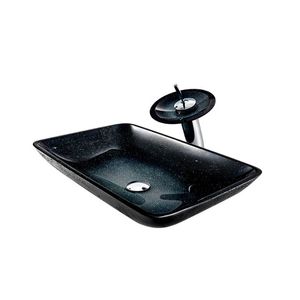 Art Basin SetHome Toilet Tempered Glass Wash Basin KTV Bar Bathroom Sink Countertop Washbowl Black Ecleaning Basin + Faucelt +Drainer