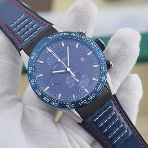 Quartz Movement Chronograph Watch Men Blue Skeleton Dial Rubber Band male Watch Sport Watches Montre Homme310m