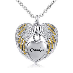 Angel Wing Urn Necklace for Ashes Cremation Memorial Keepsake Heart Pendant Birthstone Necklace for Grandpa Jewelry