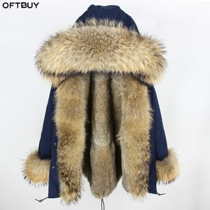 OFTBUY 2019 Uzun Parka Kış Ceket Kadın Parkas Gerçek Kürk Doğal Rakun Kürk Hood Gerçek Liner Lüks Streetwear