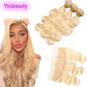 Malaysiska obearbetat mänskliga hår 613 Blondbuntar med frontala 13x4 Ear to Ear Body Wave 4 Pieces/Lot Virgin Hair