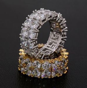 Hot anel de hip hop dupla fileira grande anel de zircão de ouro dos homens anel de diamante