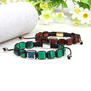 Mens Bracelet Square CZ Beads And Real Stingray Leather Macrame Stainless Steel Cross Bracelets With 8x8mm Real Stone Flat Beads