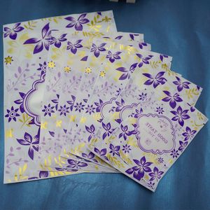 Sacchetti con cerniera in plastica stampati con spedizione gratuita, 100 pezzi trasparenti opachi con finestra a chiusura lampo con stampa fiore in oro viola, sacchetto per bustina di tè