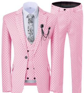 Nowe przybysze różowe mężczyźni Slim Slim Fit One Button Groom Tuxedos Nothan Lapel Groomsmen Suits 3 sztuki Party Wedding Blazer Vest Pan296o