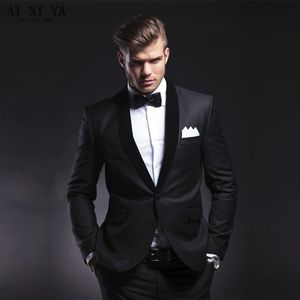 män passar svart brudgum kostymer groomsmen tuxedos slim passform kostym bröllop kostymjacka byxor nytt mode