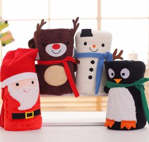 Flanela Natal dos desenhos animados Blanket Papai Noel boneco de neve do pinguim cervos Padrão lavável Mantenha tapete macio Quente