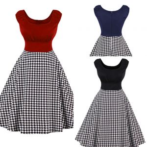 Vintage rockabilly patchwork xadrez vestidos de trabalho plus tamanho 4xl mulheres vestido o-pescoço uma linha sem mangas vestidos de verano fs2576