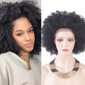 Wholesale afro kinky curly human hair wig resale online - Short Afro Kinky Curly Human Hair Wigs Brazilian Lace Front Human Hair Wigs Glueless density Short Bob Full Lace Wigs