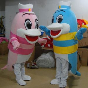 2024 Högkvalitativ het mode Dolphin Mascot Costumes unisex tecknad klädkammar Fisk maskot kostymer