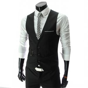 2018 Ny klänning Högkvalitativ varor Bomull Mäns Mode Design Suit Vest / Grå Svart High-End Men's Business Casual Suit