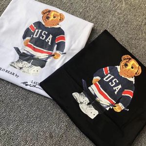High quality designer 100% cotton short Ralphs Laurens sleeve casual loose funny cool tee shirts with USA bear pattern printing
