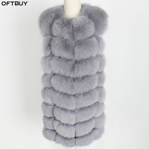 OftBuy New Spring Winter Jacket Women Long Real Fox Fur Sreeveless Vest Coat Vネック太い暖かいストリートウェアアウターウェア