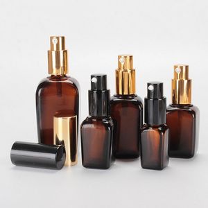 15 25 35 50 100 ml Cam Sprey Şişesi Kare Şekli Boş Amber Mist Sprey Şişeleri için Uçucu Yağlar, Aromaterapi, Alkol, Temizleme Çözümü