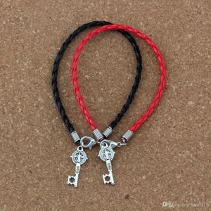 50pcs leather Bracelet Antique silver Benedict Medal Cross Key Religious Charms Pendants red black B