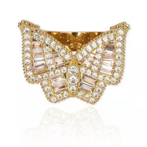 Wholesale-butterfly cluster rings for men luxury designer bling diamond bow ring 18k gold plated statement jewelry bf gifts 5 sizes