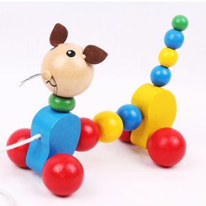 Spedizione gratuita Oscillazione cane bambino animale di legno bambino giocattolo di trascinamento giocattolo bambino di legno cucciolo strisciare con coulisse