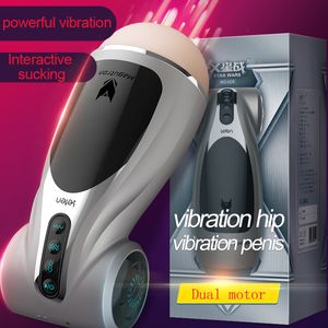 Hip Penis Vibration Male Masturbation Cup Realistic Vagina Voice Interaction Interactive Sucking Aircraft Cup Sex Toys For Men J190519