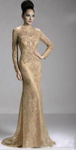 2019 Ny elegant O- Neck Långärmad Dubai Kaftan Aftonklänning Golvlängd Arabisk Promoklök Lace Party Dresses Vestidos 055