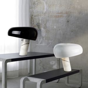 Italian Marble Table Lamp Mushroom White Black Hat Table Light Modern Luxury Hotel Bedroom Study Eye Room Home Lighting