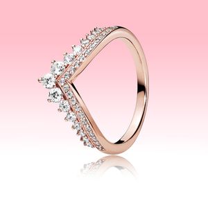 18K Rose gold plated Weding Ring Women Girls Princess Wish Rings for Pandora 925 Sterling Silver CZ diamond RING set with Original box