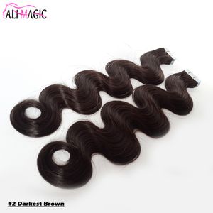 Tape-in-Haarverlängerung, brasilianische Körperwelle, unsichtbare Hauteinschlag-Haarverlängerung, schwarz, dunkelstes Braunblond, 14 bis 24 Zoll, 100 g/40 Stück, Fabrik