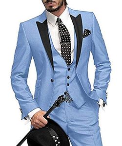 Nuovo popolare smoking dello sposo blu con un bottone picco risvolto uomo festa di nozze testimoni dello sposo 3 pezzi abiti (giacca + pantaloni + gilet + cravatta) K88