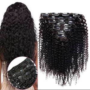 7 sztuk / zestaw Kinky Curly Clips Ins Hair Extensions 100G African American Mongolski Virgin Afro Kinky Kręcone Hair Class W Ludzkich Przedłużanie Włosów