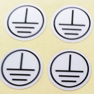 1200st 15mm markanslutning Earted Circuit Indication Dålig Silver Pet Vinyl Grounding Symbol Klistermärke Vattentät el Säkerhetsetikett