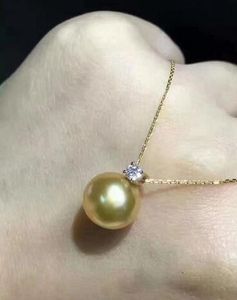 Darmowa Wysyłka Piękne mm South Sea Gold Pearl Necklace inch18K