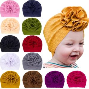 Ins nyfödda baby hatt fast färg stereo blomma öron muff hatt barn hår tillbehör mode barn hatcap