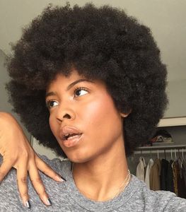God kvalitet vacker afro kort kinky lockig peruker afrikansk amerikan frisyr brasiliansk hår simulering mänskliga hår lockiga peruker för dam