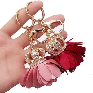 Brilhante Rhinestones Chaveiro Tassel Flor Crown Chaveiros Handmade Chaveiro Mulheres Gift Bag Pingente encanto Chaveiro