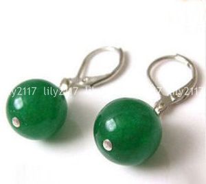 Natürliche 8/10/12 / 14mm grüne Jade Edelsteine ​​Runde Perlen Silber Haken Haken Ohrringe